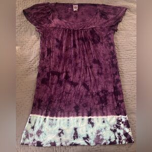 Lucky Brand Purple White Tie-Dye Cover Up Swim Dress Rayon Spandex Sz Small Boho